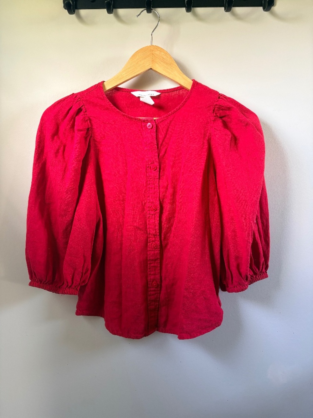 H&M Red Button Up Puff 3/4 Sleeve XS